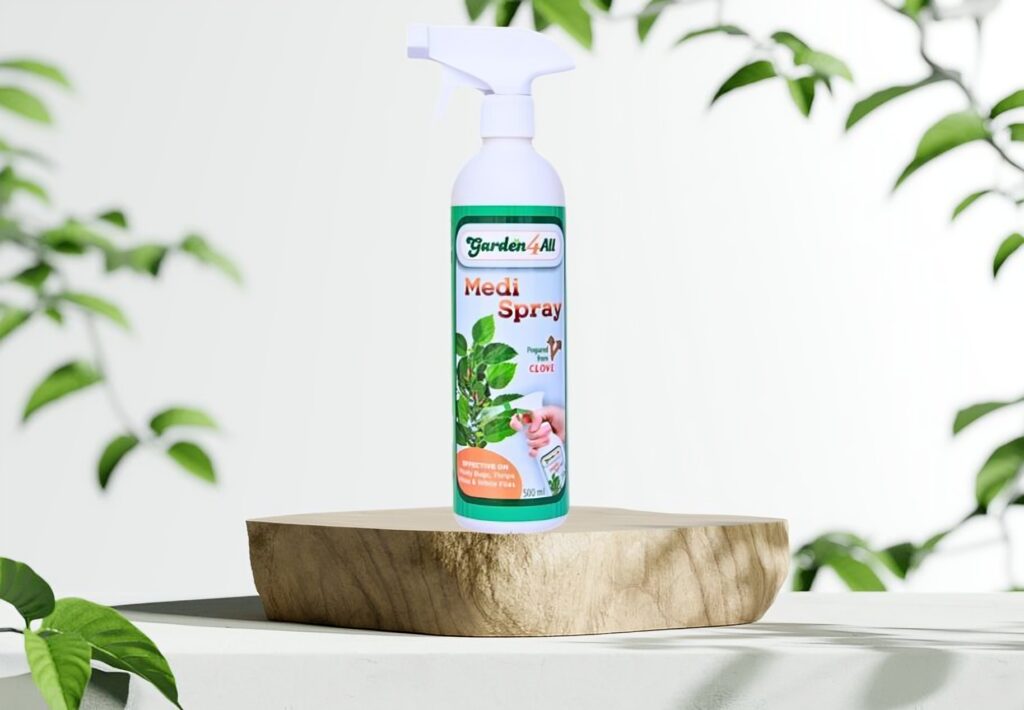 POT CARE MEDI SPRAY - Clove Based Medicine or insecticide to prevent or control garden insects like mealy bug, thrips, mites and white flies. Excellent mealy bug buster